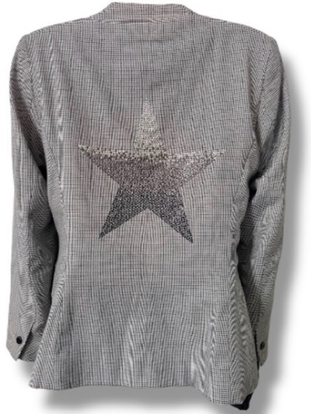 Hipchik Couture Crystal Star Houdstooth Collarless Jacket Blazer Size 8